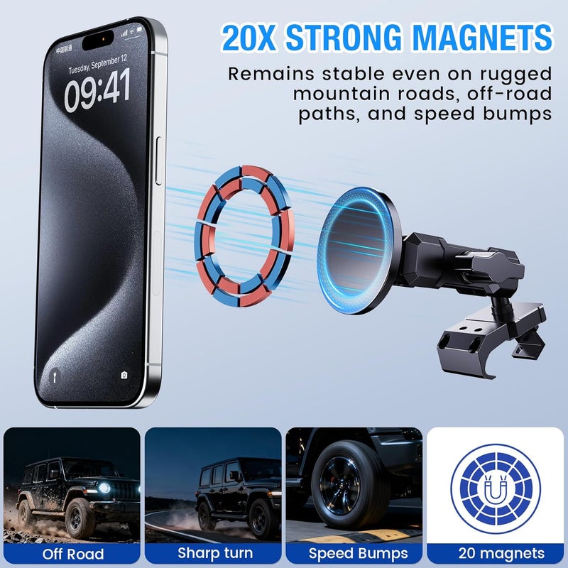 DIAMOOKY Upgraded Metal Phone Mount for Jeep Wrangler JL JLU 2018-2023 and Gladiator JT 2020 2021 2022 2023 Magnetic Phone Holder Dash Mount System Kit Dashboard Accessories Driver Side (Not for 4xe) - Image 3